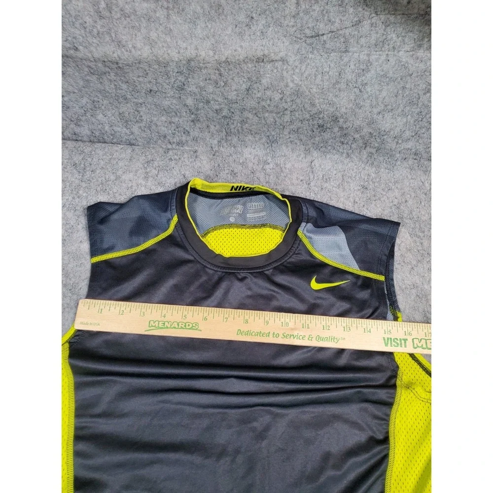 Nike Tank Top Mens L Grey Volt Yellow Stretch Pro Combat Dri-Fit 485172-013